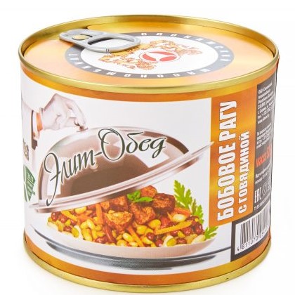 Canned cereal and meat Sterilized second dishes 'Bean stew with beef'